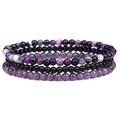 4mm natural amethyst and agate stretch bead bracelet set for women with polished finish - 18.5cm-19cm / Purple Stripe Agate