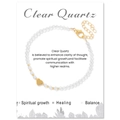 Natural clear quartz bead bracelet with 18k gold heart pendant and extension chain - White Crystal