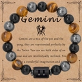 8mm Gemini tiger eye and hematite natural stone beaded stretch bracelet for men - No Card / Gemini