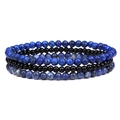 Three-piece stretch bracelet set featuring blue natural lapis beads and black agate stones - 18.5cm-19cm / Lapis Lazuli