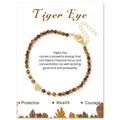 Tiger Eye beaded bracelet with a gold heart charm and adjustable lobster clasp on white card - Yellow Tiger Eye