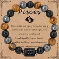 Pisces constellation natural stone bracelet with tiger eye, obsidian and hematite beads - No Card / Pisces