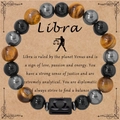 8mm Libra natural tiger eye and black onyx beaded stretch bracelet for men - No Card / Libra