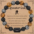 Aquarius zodiac beaded bracelet with tiger eye obsidian and hematite stones - No Card / Aquarius