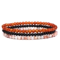 Three-piece stretch bracelet set with 4mm natural amethyst, red agate and onyx beads - 18.5cm-19cm / Red Agate