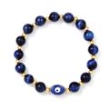 Bracciale di perle occhio di gatto blu con distanziatori dorati e ciondolo malocchio - 19cm / Blu Profondo Lapislazzuli Occhio di Tigre (FD10757)