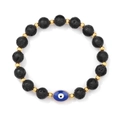 Bracciale elastico con perline in pietra lavica nera e ciondolo malocchio blu - 19cm / Pietra Lavica Nera (FD10758)