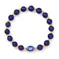 Bracciale di perle in lapislazzuli blu intenso con ciondolo occhio del male dorato - 19cm / Blu Profondo Lapislazzuli (FD10759)