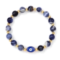 Pulsera elástica de sodalita azul con cuentas doradas y amuleto del ojo de la suerte - 19cm / Sodalita Texturizada Azul (FD10761)