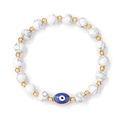 Pulsera elástica de turquesa blanca con cuentas doradas y dije de ojo turco azul - 19cm / White Textured Turquoise (FD10763)