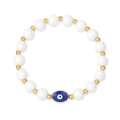 Pulsera elástica de cuentas blancas, espaciadores dorados y amuleto de ojo turco azul - 19cm / Estilo Cerámico Blanco Brillante (FD10764)