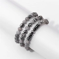 Dettaglio del bracciale a tre strati in pietra naturale con distanziatori in ematite nera - Stile Motivo Marmo Grigio (FK1845-19CM)