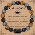 Bracciale Cancro con perle da 8 mm in occhio di tigre, ossidiana ed ematite - Cancro