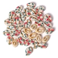 DIY shell charm with gold edge and floral print for handmade necklace jewelry - Red Flower and Green Leaf Print Style (BK0009)