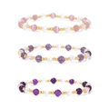 Three-piece set of natural amethyst and pink cat's eye beaded elastic bracelets for women - Purple Style (FK2605-19CM)