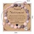 Bracciale elastico in pietra zebra con ciondolo a cuore e carta per pensione - Tema della Pensione / Zebra Rosa Liscia Intrecciata