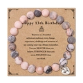 Bracciale in pietra zebra rosa con cuore per confezione regalo di 13° compleanno - Tema della Pensione / Zebra Rosa Opaco