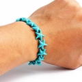 Natural turquoise starfish beaded stretch bracelet for men and women on model's wrist - Sky Blue Starfish Style (05)