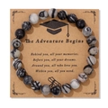 8mm Zebra steen kralenarmband op een bruine cadeaukaart voor afstuderen - Afstuderen Zebra Steen Stijl (FK2156-19CM) / 19cm