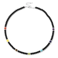Elegant 7 Chakra beaded necklace featuring glossy black onyx and colorful yoga stones - Rainbow