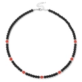 Elegant beaded necklace with black agate and red stones featuring silver lobster clasp - Red Agate