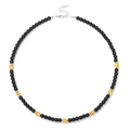Elegant black agate yoga beaded necklace with amber accents and adjustable silver chain - Amber