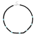 Elegant beaded necklace with black agate and turquoise blue accents on a white background - Blue Turquoise