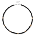 Elegant black agate and tiger eye beaded necklace with adjustable lobster clasp closure - Yellow Tiger Eye