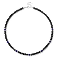 Elegant beaded necklace with black onyx and deep blue lapis lazuli stones for women - Lapis Lazuli