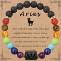 Bracciale Ariete in pietra naturale con roccia lavica, occhio di tigre e segno zodiacale - Ariete - Senza Carta