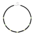 Elegant black agate bead necklace with green stone accents and silver lobster clasp - Emperor Stone