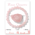 Pulsera de cuentas de cuarzo rosa 8mm con piedra natural en tarjeta de presentación - Cuarzo rosa