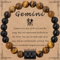 Bracciale Gemelli con occhio di tigre giallo e agata nera con ciondolo segno zodiacale - Senza carta / Gemelli