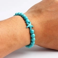 Sky blue natural turquoise beaded bracelet featuring a charming starfish pendant for women - Round Beads With Starfish Pendant (14)