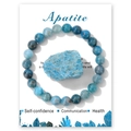 Pulsera de cuentas de apatita azul natural de 8mm con piedra en bruto en tarjeta - Apatito