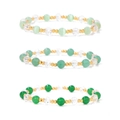 Three-piece stretch bracelet set with green natural crystals and gold spacer beads - Green Style (FK2604-19CM)