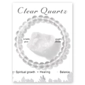 Pulsera elástica de cuentas de cuarzo transparente natural 8mm con tarjeta informativa - Cristal de roca