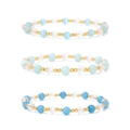 Three-piece stretch beaded bracelet set featuring blue crystal and cat eye stone beads - Blue Style (FK2606-19CM)