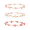 Three-piece pink crystal bead bracelet set with rose quartz and golden spacers - Pink Style (FK2607-19CM)