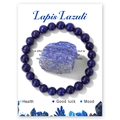Pulsera de cuentas de lapislázuli con piedra natural en bruto en tarjeta de exhibición - Lapislázuli