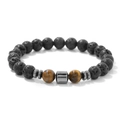Detalle de la pulsera de cuentas de 8mm con piedra volcánica y gemas de ojo de tigre - Estilo Piedra de Lava (CC1382)