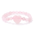 Elastisches Perlenarmband mit natürlichen rosa Kristallsteinen und Herz-Mittelstück - Rosenquarz Stil (FD11329)