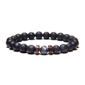 Bracciale in pietra lavica con perline vulcaniche e distanziatori in legno di cocco unisex - Stile Pietra Vulcanica Nera con Labradorite Grigia (FD0168-19cm)
