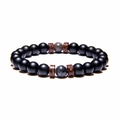 Bracciale energetico yoga da uomo con perline nere opache e legno di cocco - Stile Perline Nere Lucide con Labradorite Grigia (FD0167-19cm)