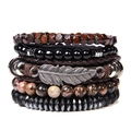 Boho-Mehrlagen-Armbandset mit Natursteinen, Vintage-Feder und stilvollen Perlenkombinationen - Große Feder und Abstandsperlen Armband (FD4424)