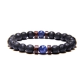 Bracciale da uomo in pietra lavica con distanziali in legno di cocco e perline blu - Stile Pietra Vulcanica Opaca con Trama Blu (FD0172-19cm)