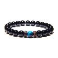 Bracciale yoga da uomo con perle di ossidiana nera, occhio di tigre blu e dischi di cocco - Stile Perline Nere Lucide con Occhio di Tigre Blu (FD0173-19cm)