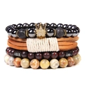 Mehrlagiges Boho-Armband-Set mit Natursteinperlen und goldenem Kronen-Anhänger - Goldkrone Blutstein Verrückter Achat Armband (FD4424)
