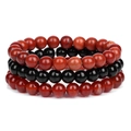 Dreiteiliges Set Naturstein-Perlenarmbänder mit rotem Jaspis und Obsidian - Roter Stein und Roter Achat (FK1203)