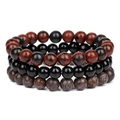 Dreiteiliges Set aus 8mm Natursteinperlen-Armbändern aus schwarzem und rotem Obsidian - Goldener Schwanenstein und Schneeflocken-Obsidian (FK1204)